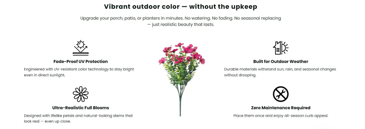 🔥Last Day 50% OFF🔥Realistic UV-Resistant Outdoor Flowers – Zero Maintenance